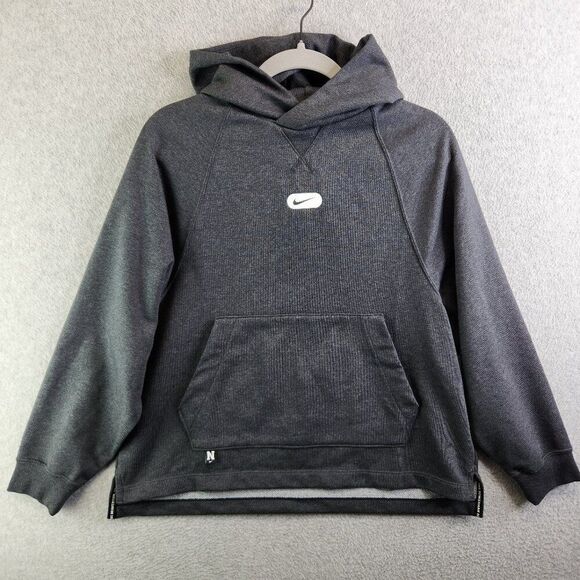 Nike Hoodie Kids L Gray Center Swoosh Training Dri Fit Slits Boy Girl Unisex New - Picture 1 of 16
